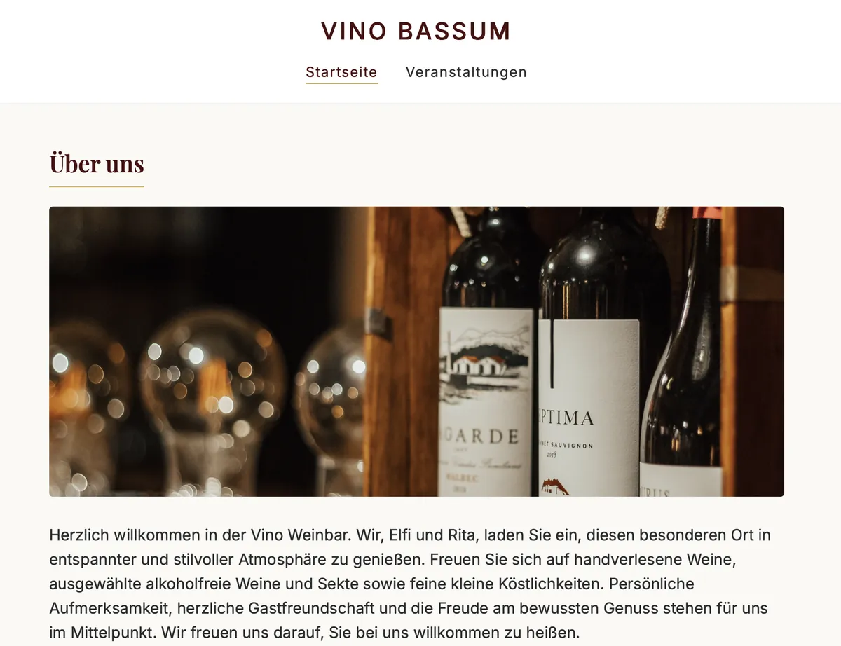 Startseite der Website vino-bassum.de